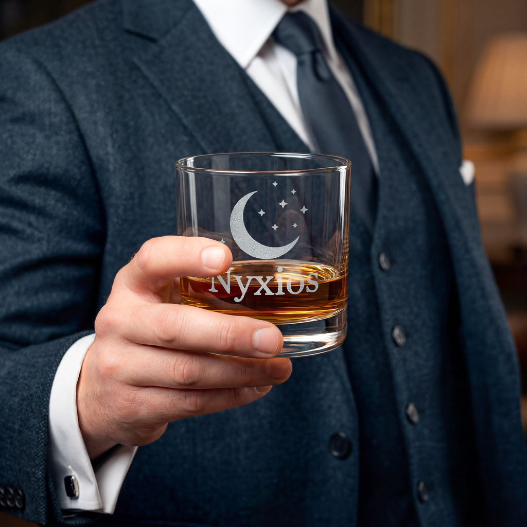 Engraved Moon & Stars Whiskey Glass — 10.5 oz Personalized Rocks Glass