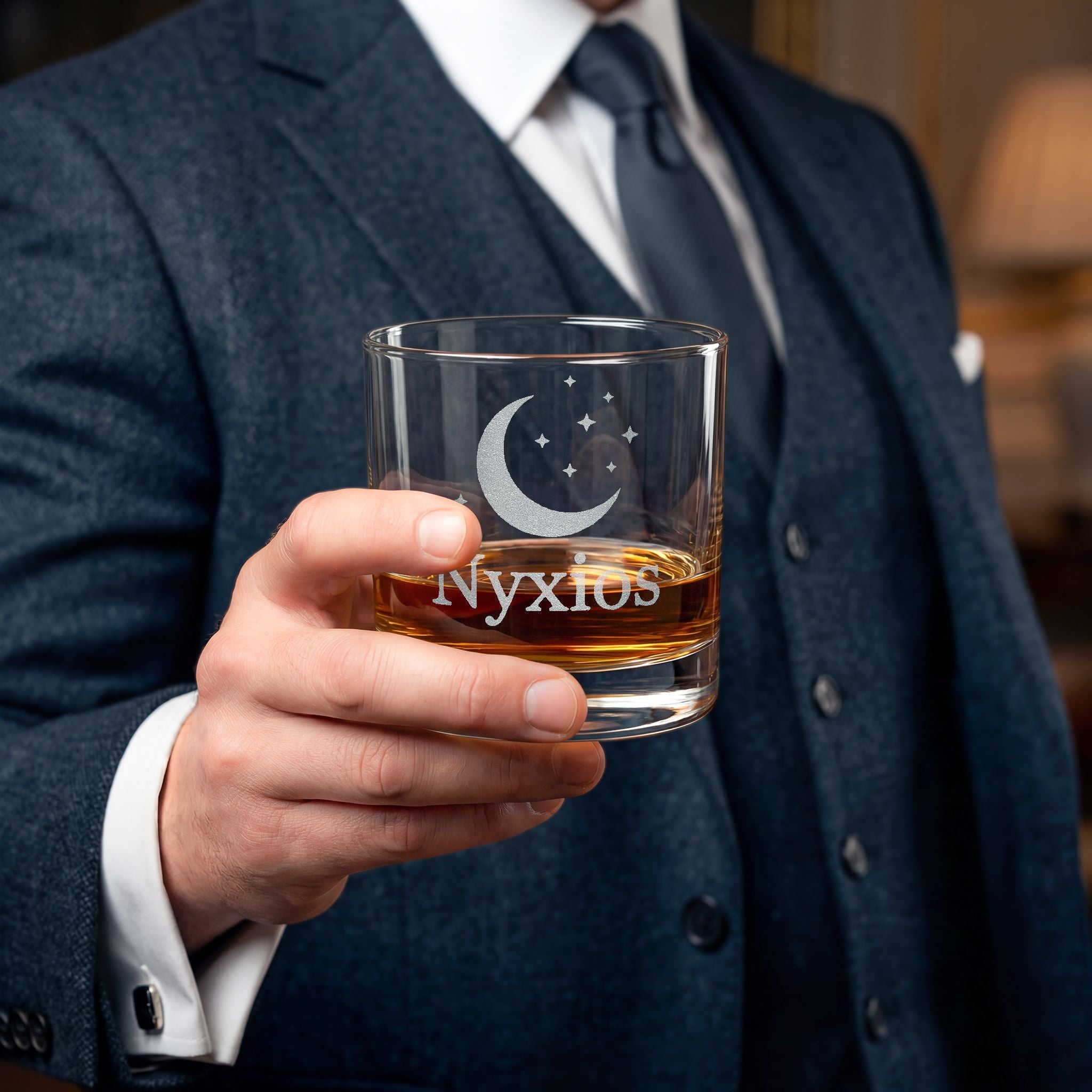 Engraved Moon & Stars Whiskey Glass — 10.5 oz Personalized Rocks Glass