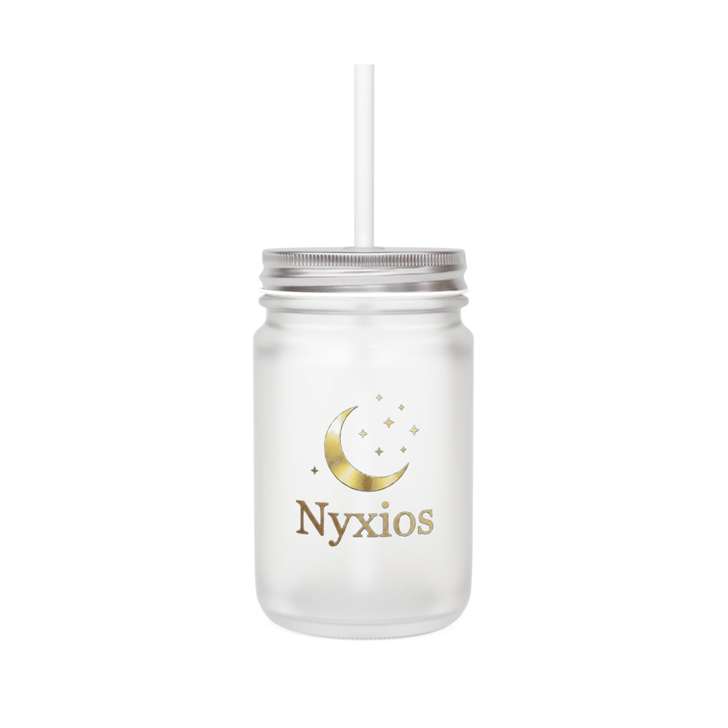 Nyxios Moon Mason Jar Tumbler — Frosted Glass Mason Jar with Lid & Straw