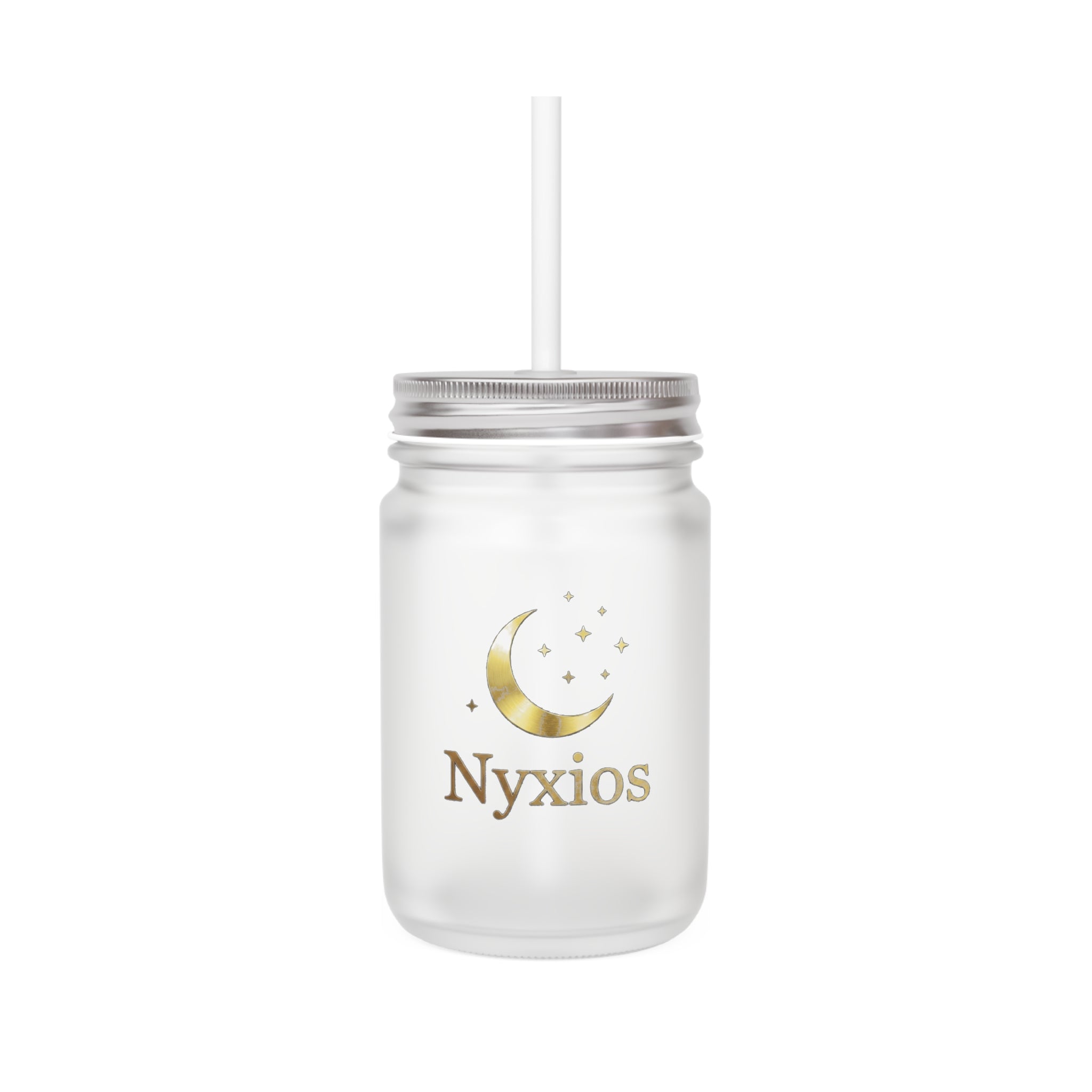 Nyxios Moon Mason Jar Tumbler — Frosted Glass Mason Jar with Lid & Straw