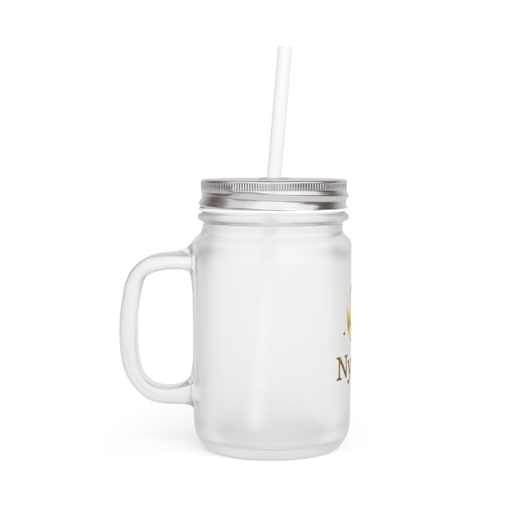 Nyxios Moon Mason Jar Tumbler — Frosted Glass Mason Jar with Lid & Straw