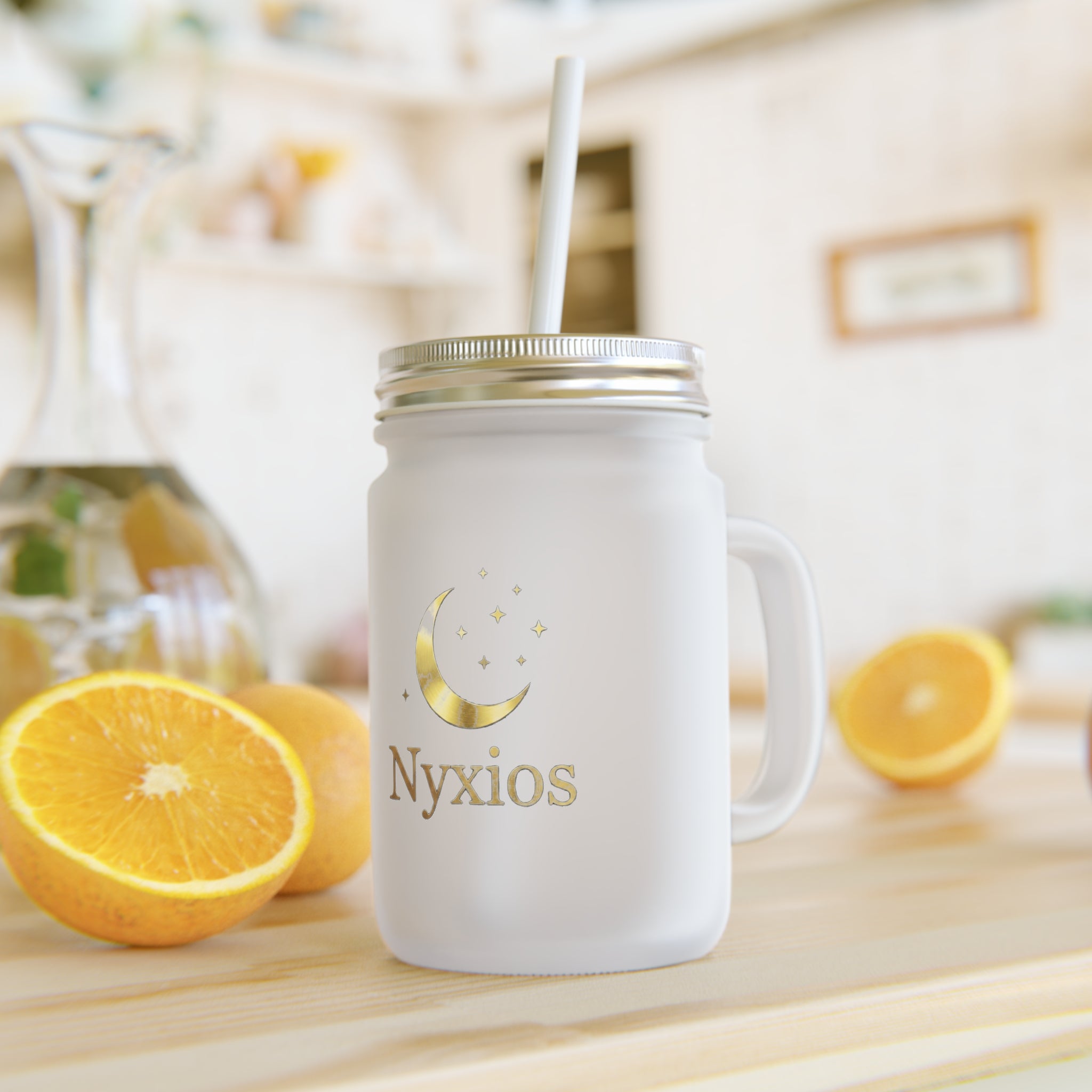 Nyxios Moon Mason Jar Tumbler — Frosted Glass Mason Jar with Lid & Straw