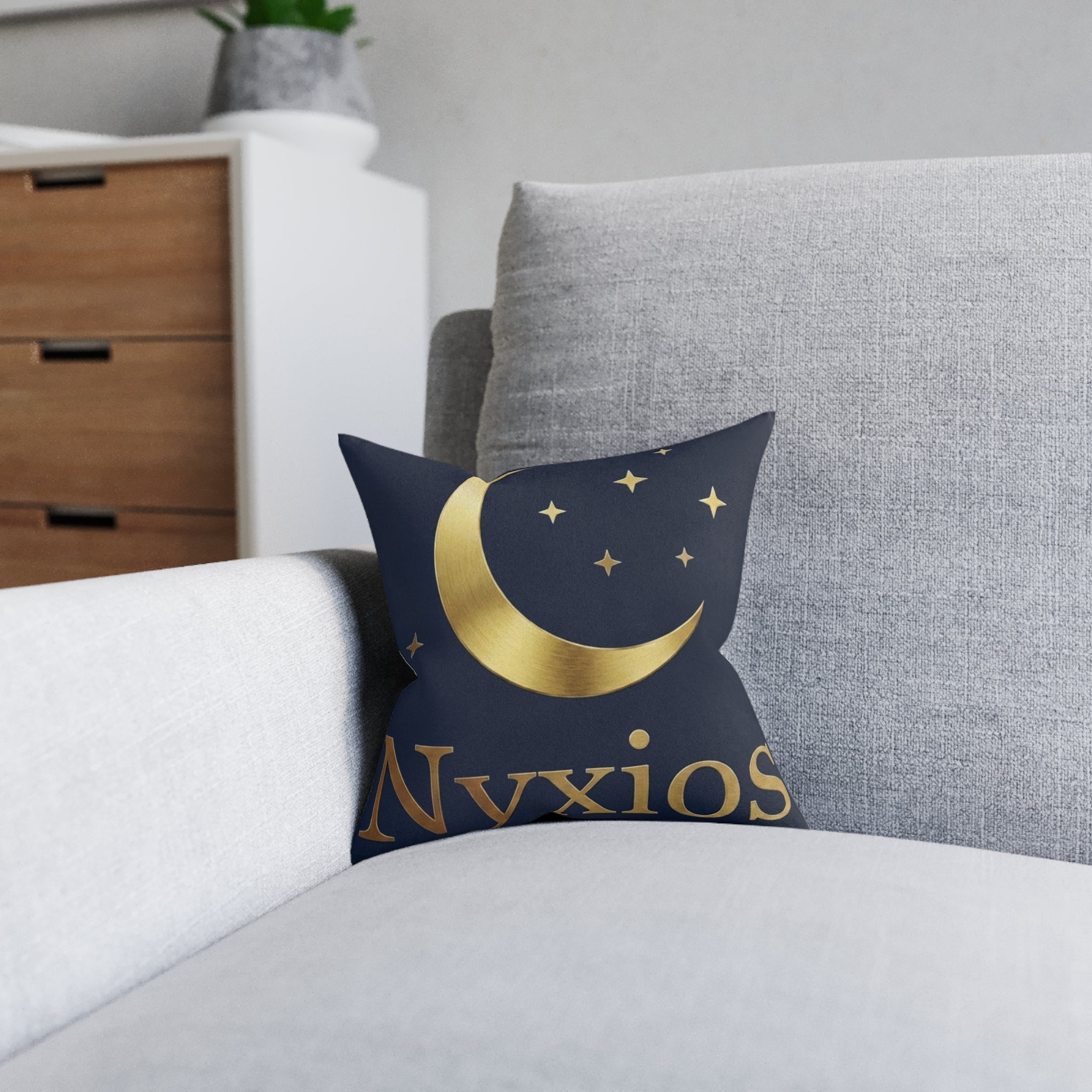 Gold Crescent Moon Square Pillow — Nvxios Decorative Accent Cushion